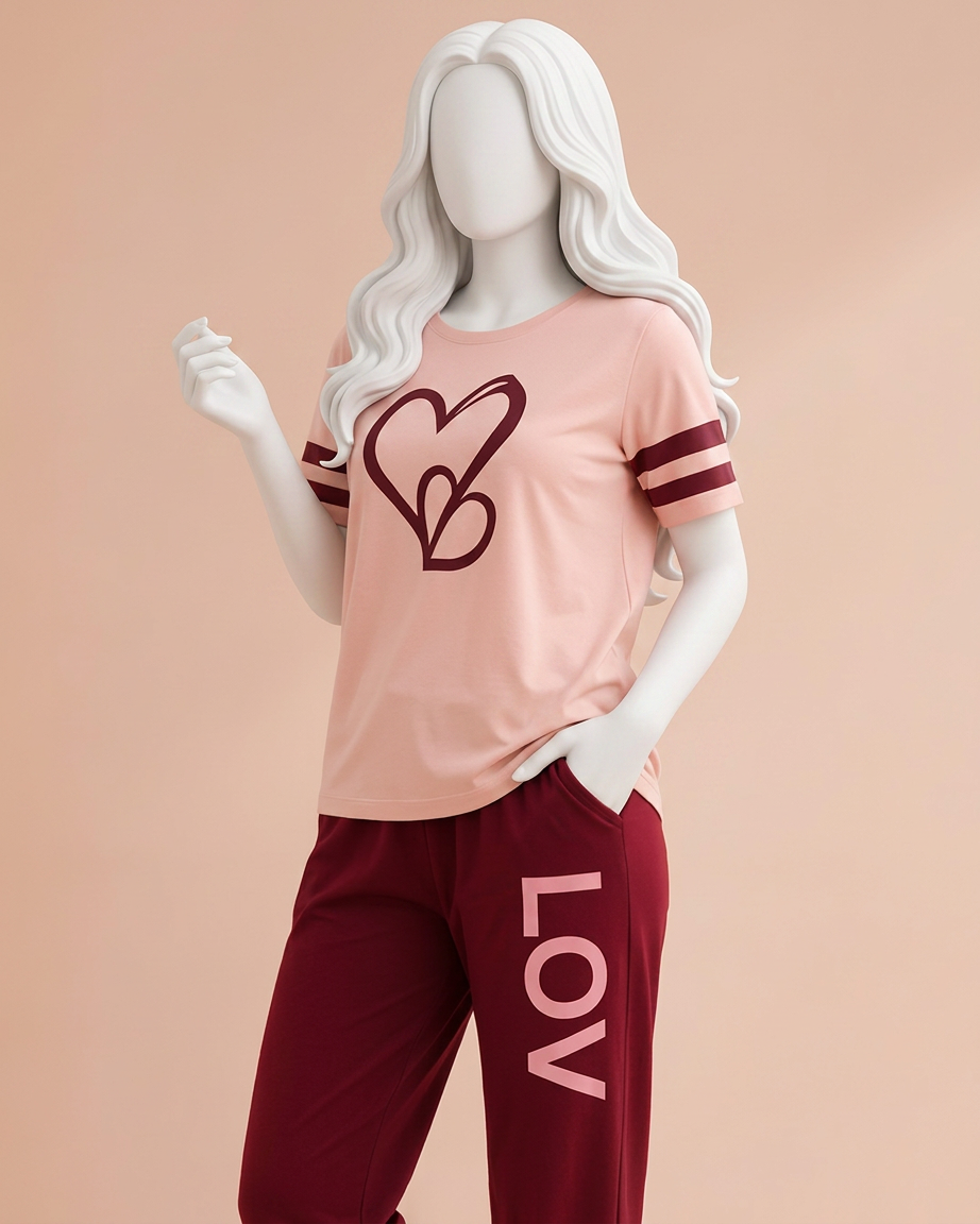 Two Heart Printed Night Suit