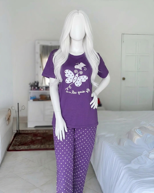 Purple Butterfly Printed Night Suit