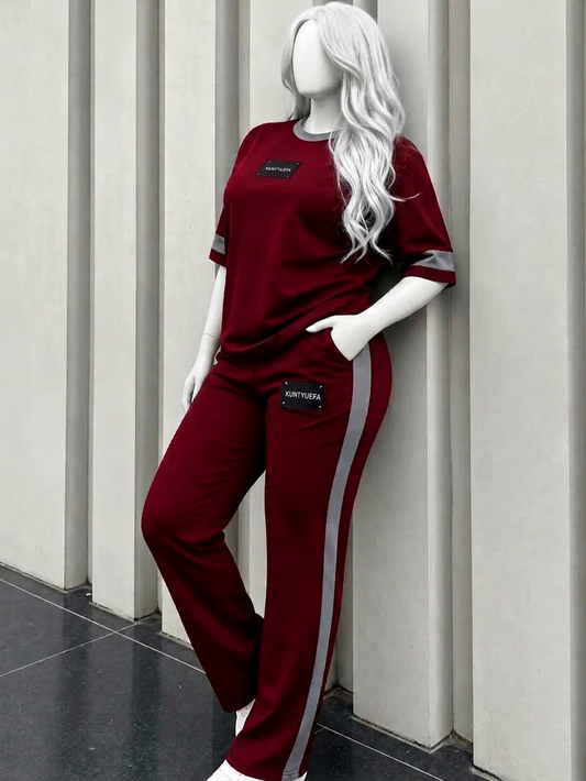 Maroon Elegant Round Neck Penal Co-Ord Set