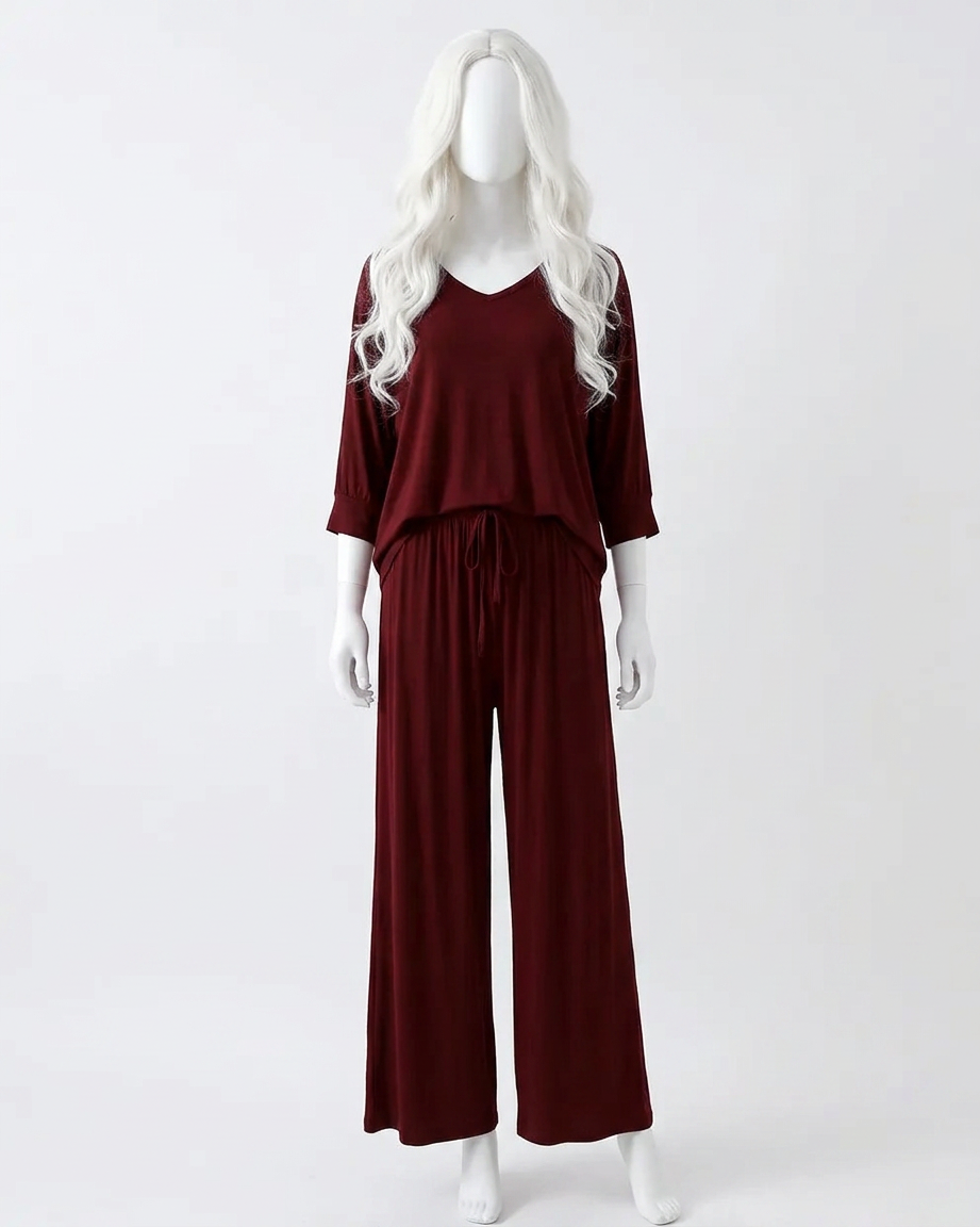 Maroon Plain Palazo Night Suit