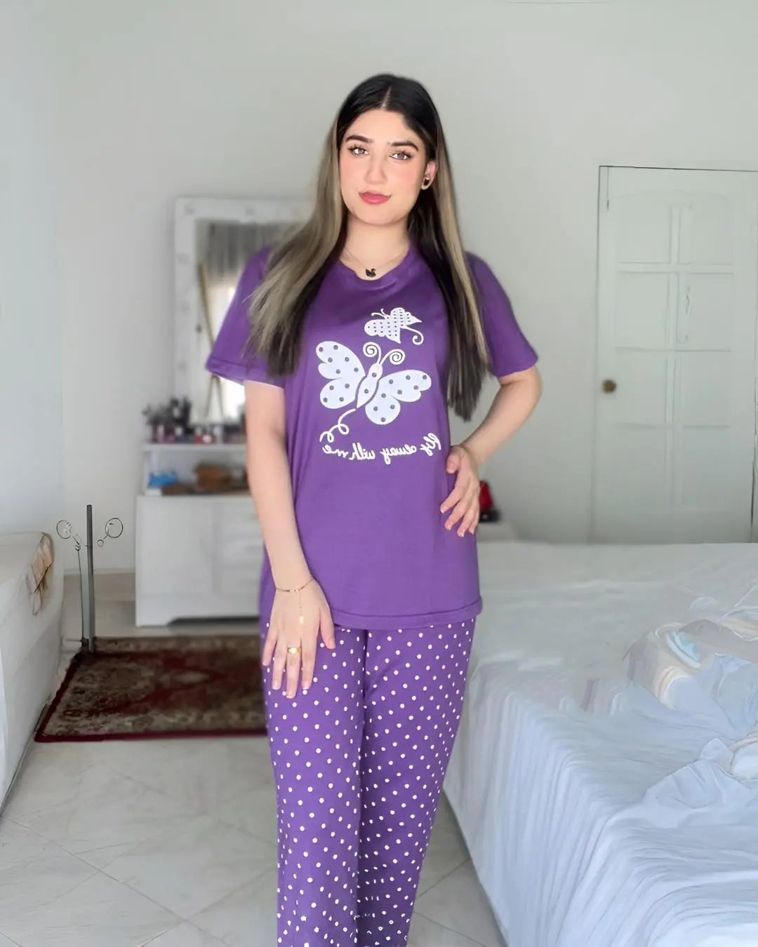 Purple Butterfly Printed Night Suit