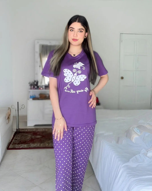 Purple Butterfly Printed Night Suit