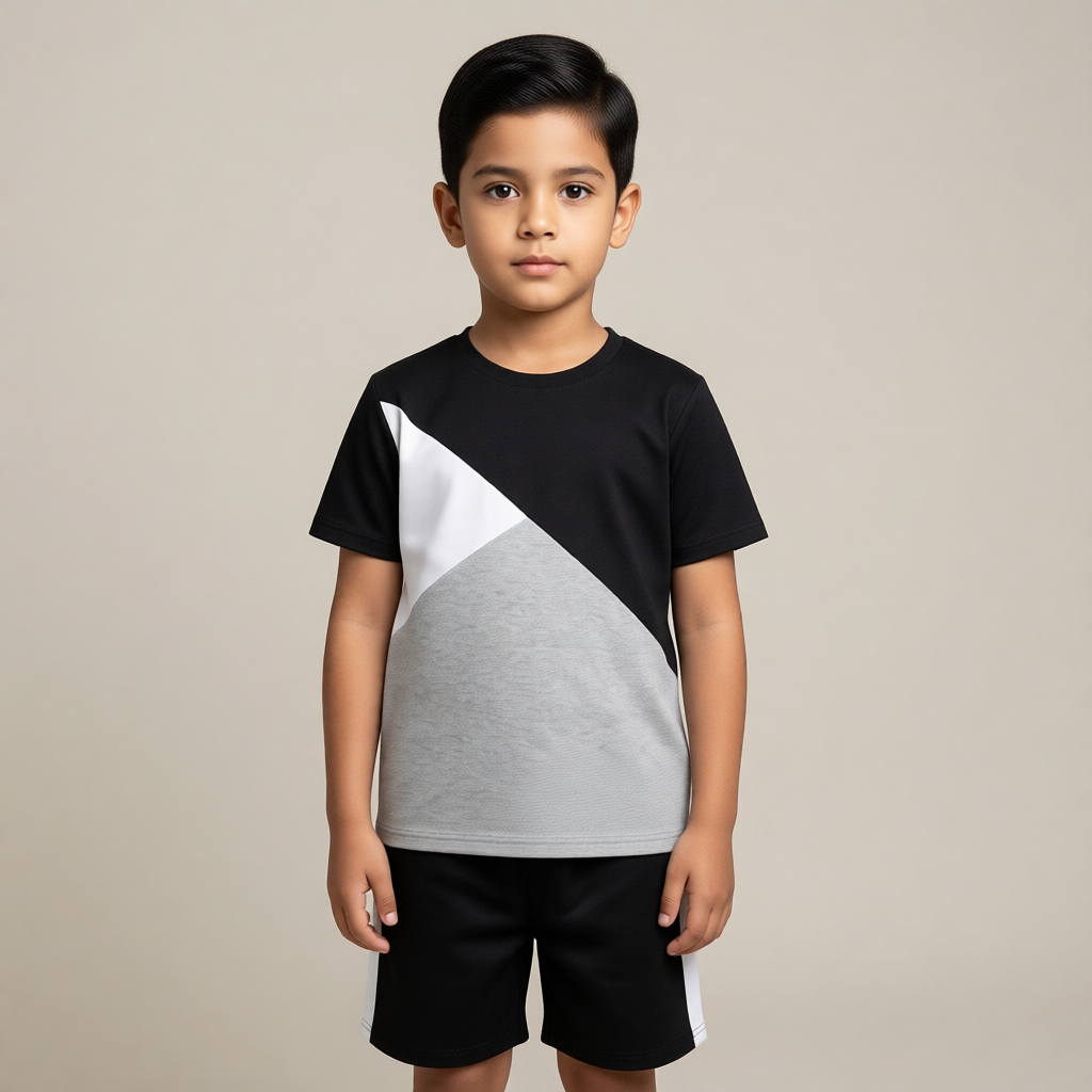 Black Panel Kids Short Set (Each)