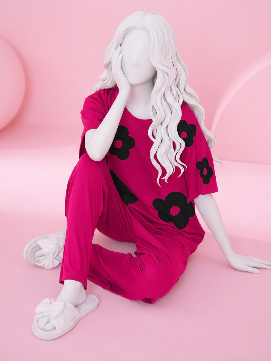 Raspberry Pink Print Sleepwear PJ Set