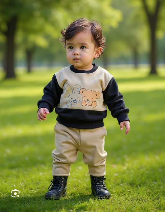 Black & Skin Bunny Printed Kids Winter Suit ( Each )