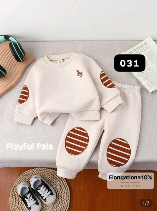 White & Brown Hours Printed Kids Winter Suit ( Each )
