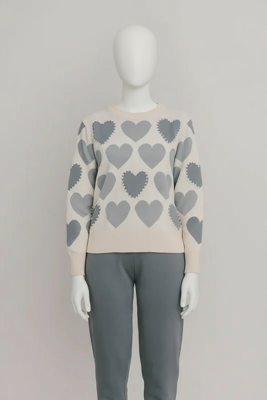 Soft Grey Hearts Pullover