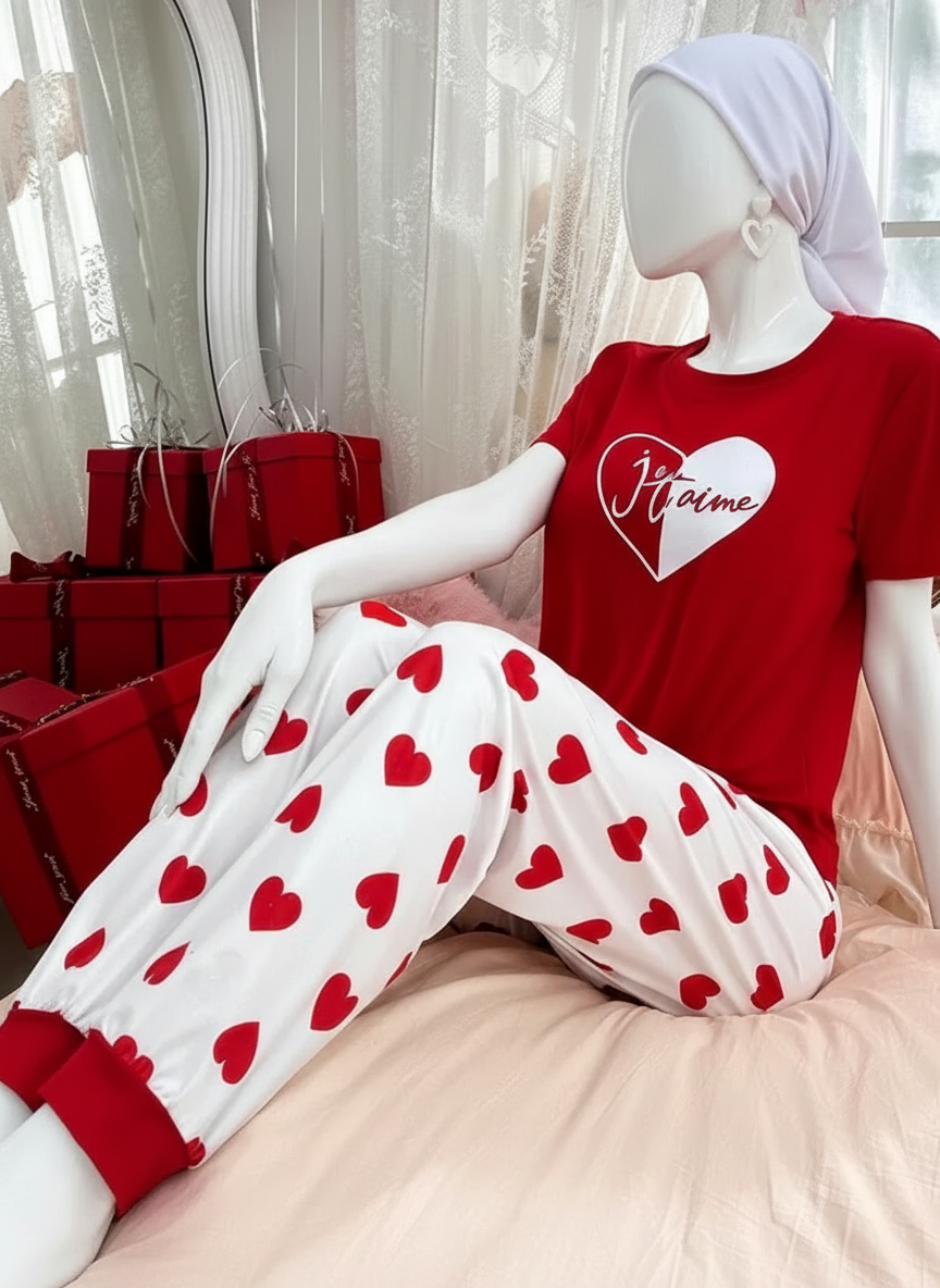 Red Heart Printed Night Suit