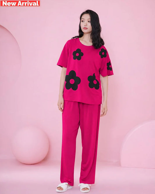 Raspberry Pink Print Sleepwear PJ Set